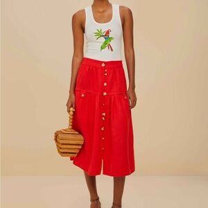 FARM Rio Vibrant Red Midi Skirt